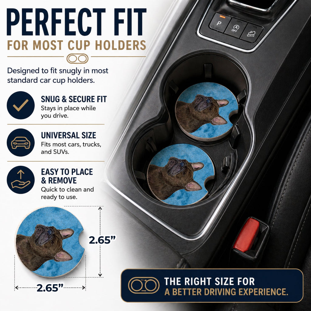 Blue French Bulldog Set of 2 Cup Holder Car Coasters Absorbent Round Sandstone Coasters Gifts for Men or Women, 2.5, Multicolor