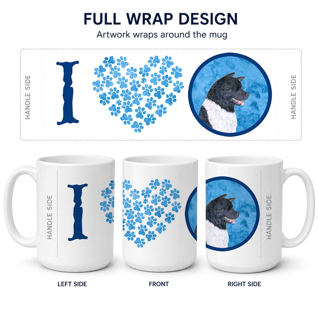 Blue Akita Ceramic Coffee Mug 15 oz Decorative Large C Handle Mug Cup for Tea, Cocoa Hot Chocolate