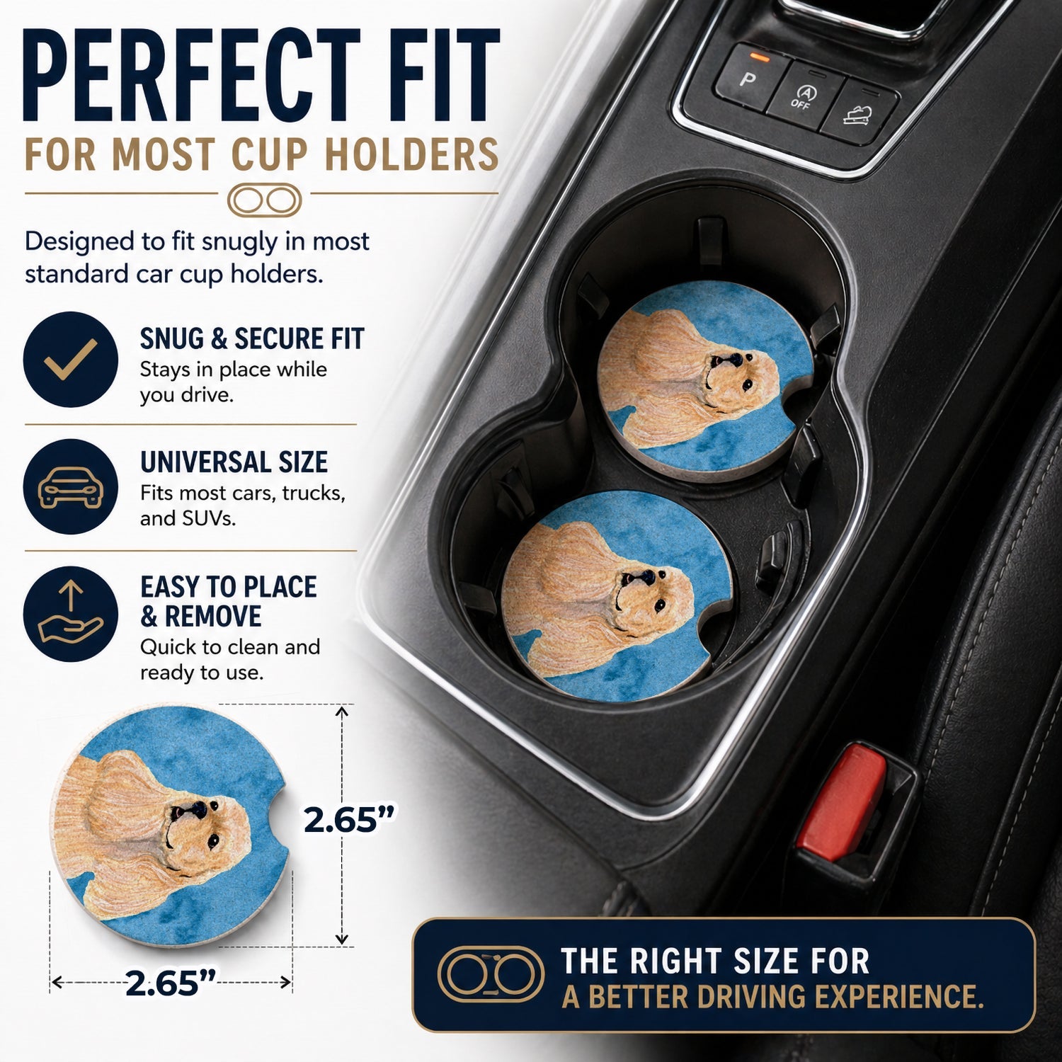 Blue Buff Cocker Spaniel Set of 2 Cup Holder Car Coasters Absorbent Round Sandstone Coasters Gifts for Men or Women, 2.5, Multicolor