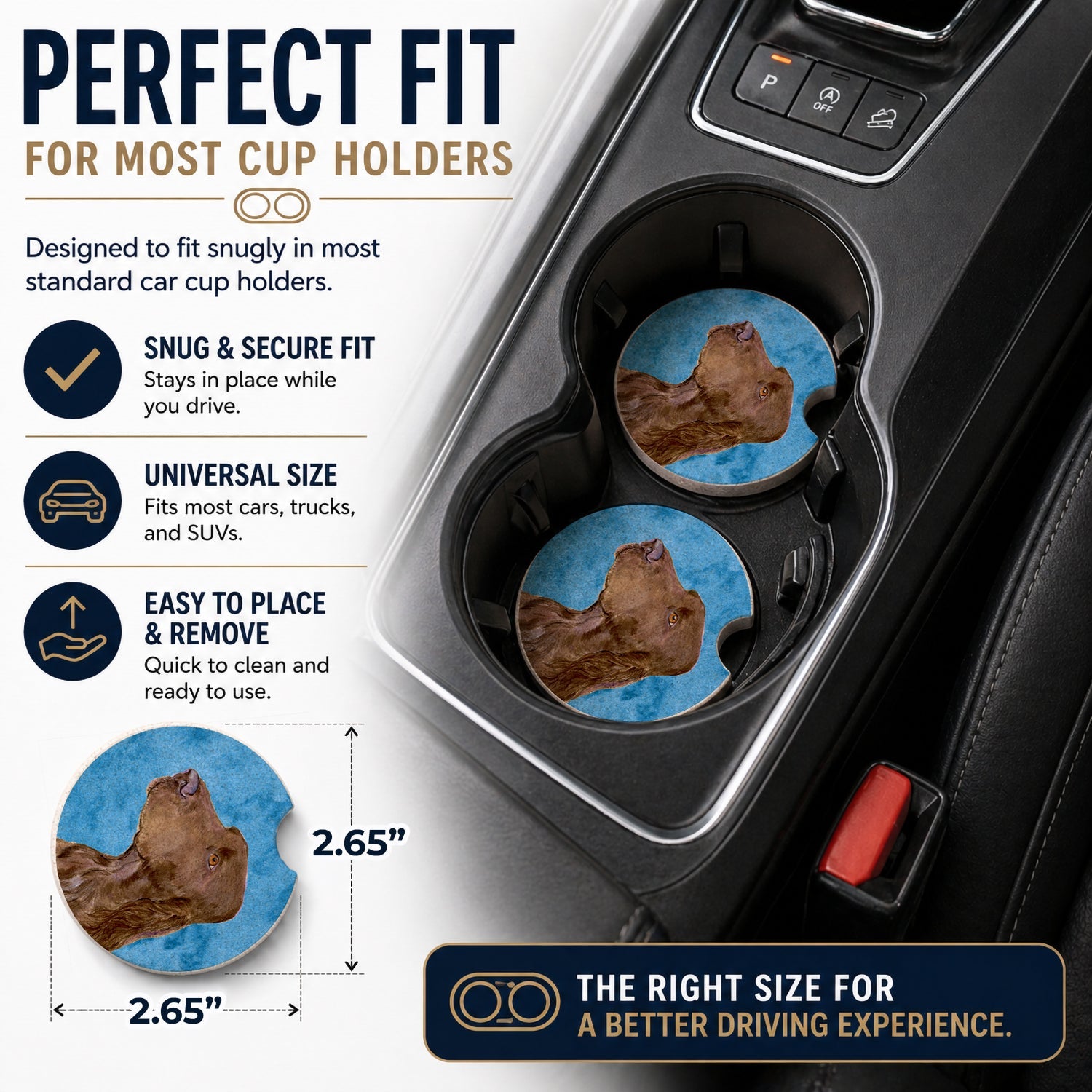 Blue Field Spaniel Set of 2 Cup Holder Car Coasters Absorbent Round Sandstone Coasters Gifts for Men or Women, 2.5, Multicolor