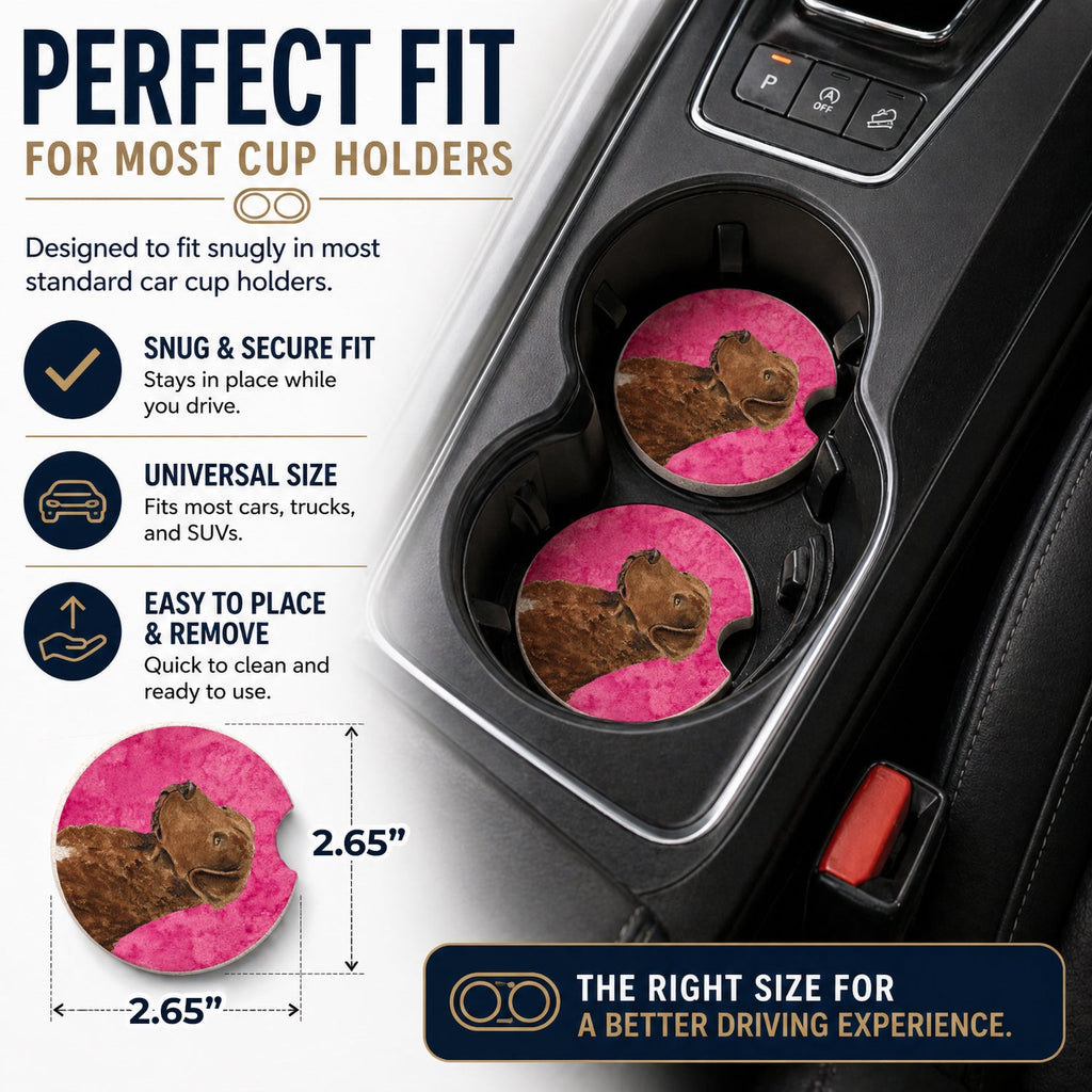 Pink Chesapeake Bay Retriever Set of 2 Cup Holder Car Coasters Absorbent Round Sandstone Coasters Gifts for Men or Women, 2.5, Multicolor