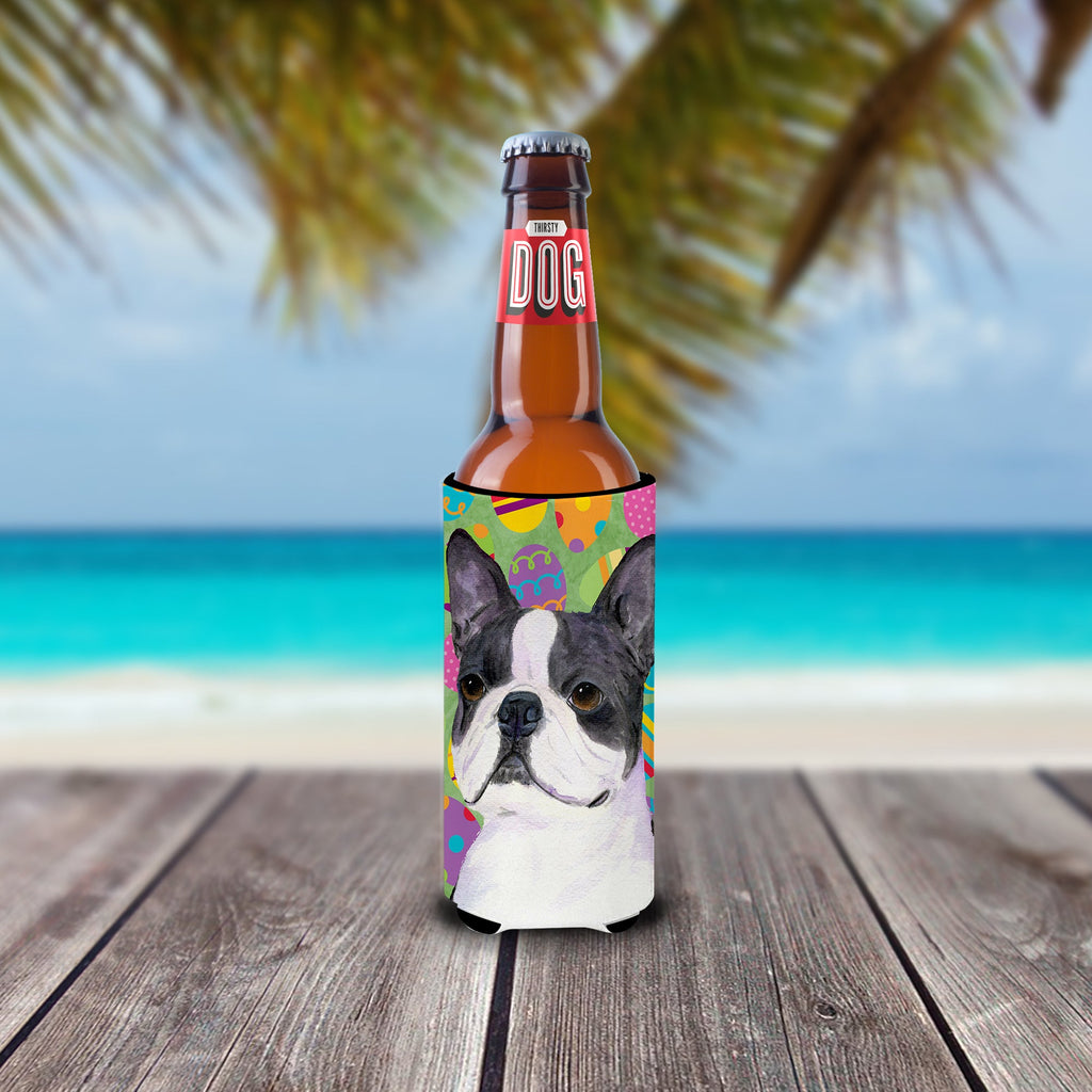 Boston Terrier Easter Eggtravaganza Slim Can Hugger , Insulated Foam Hugger for 12 oz Slim Cans, Beer Bottles & Water Bottles, Printed in USA