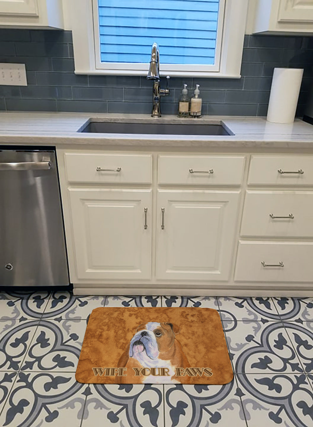 Bulldog English Wipe your Paws Memory Foam Kitchen Mat Machine Washable Anti-Fatigue Cushion Comfort Bath or Kitchen Rug