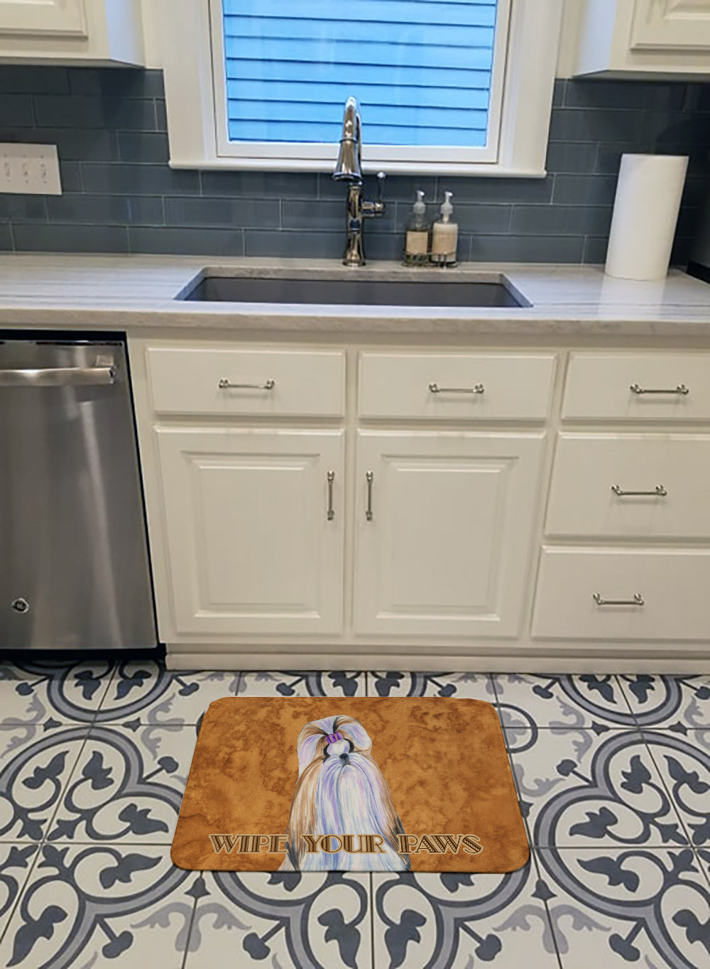 Shih Tzu Wipe your Paws Memory Foam Kitchen Mat Machine Washable Anti-Fatigue Cushion Comfort Bath or Kitchen Rug