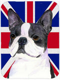 Boston Terrier with English Union Jack British Flag Cutting Board Tempered Glass Kitchen Cutting Surface, Heat Resistant Chopping, Non-Slip Feet, Food Prep & Serving