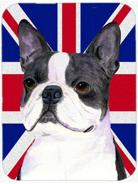 Boston Terrier with English Union Jack British Flag Cutting Board Tempered Glass Kitchen Cutting Surface, Heat Resistant Chopping, Non-Slip Feet, Food Prep & Serving