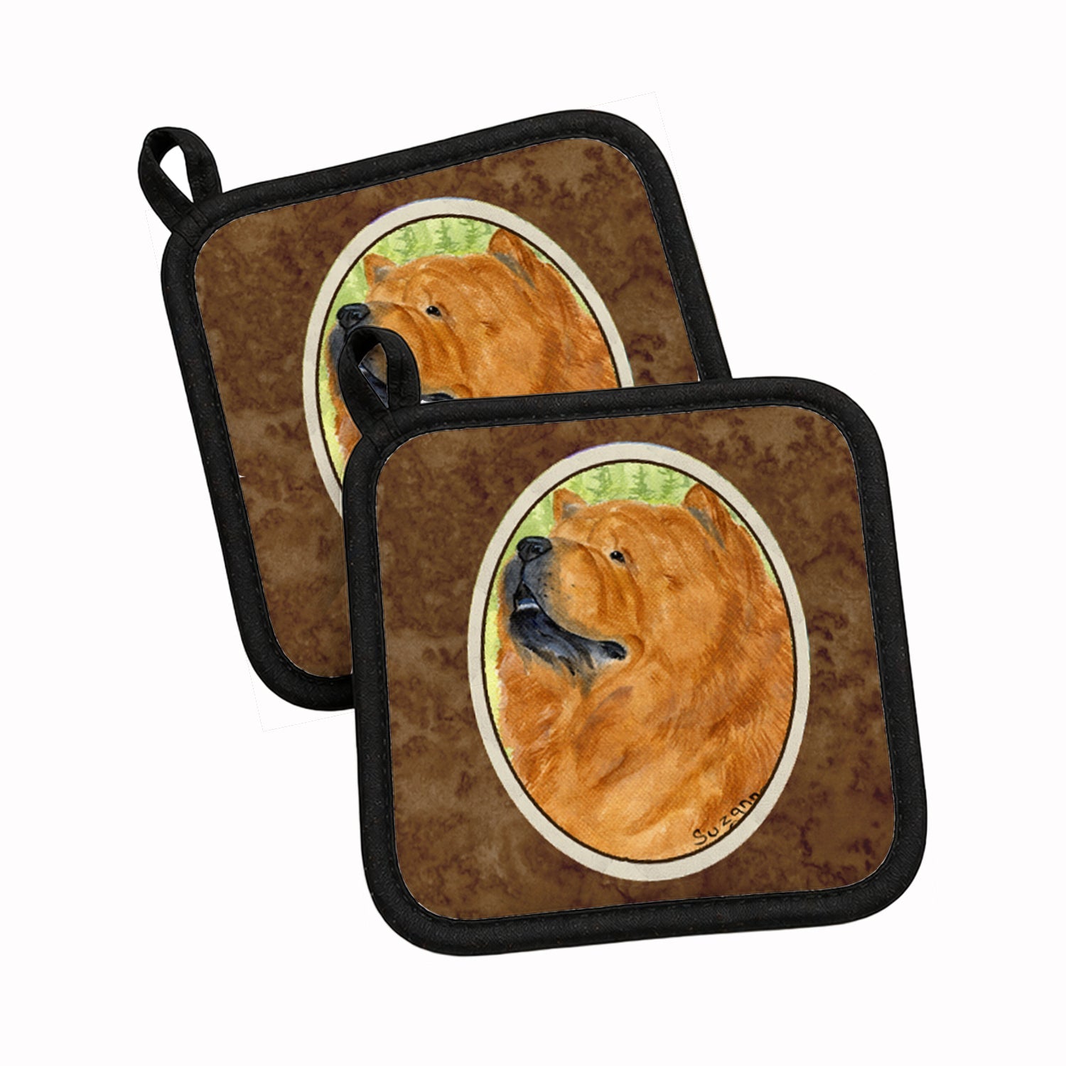 Chow Chow Pot Holder Set of 2 Heat Resistant Quilted Hot Pads 7.5 x 7.5 Inch, Insulated Kitchen Trivets for Cooking & Baking