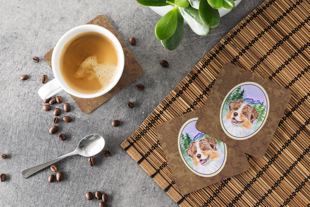 Australian Shepherd Foam Coasters Set of 4 Cup Coasters for Indoor Outdoor, Tabletop Protection, Anti Slip, Mouse pad Material