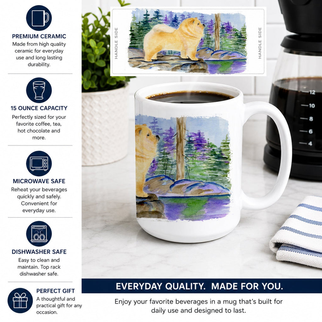 Chow Chow Ceramic Coffee Mug 15 oz Decorative Large C Handle Mug Cup for Tea, Cocoa Hot Chocolate