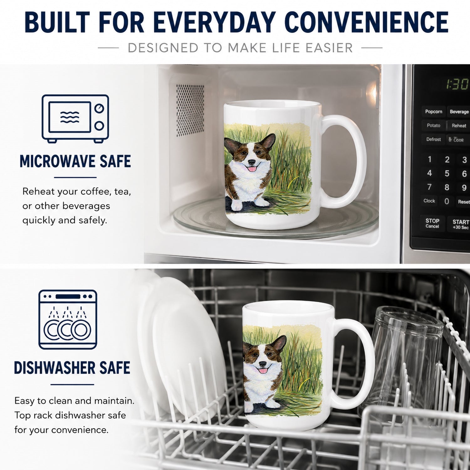 Corgi Ceramic Coffee Mug 15 oz Decorative Large C Handle Mug Cup for Tea, Cocoa Hot Chocolate