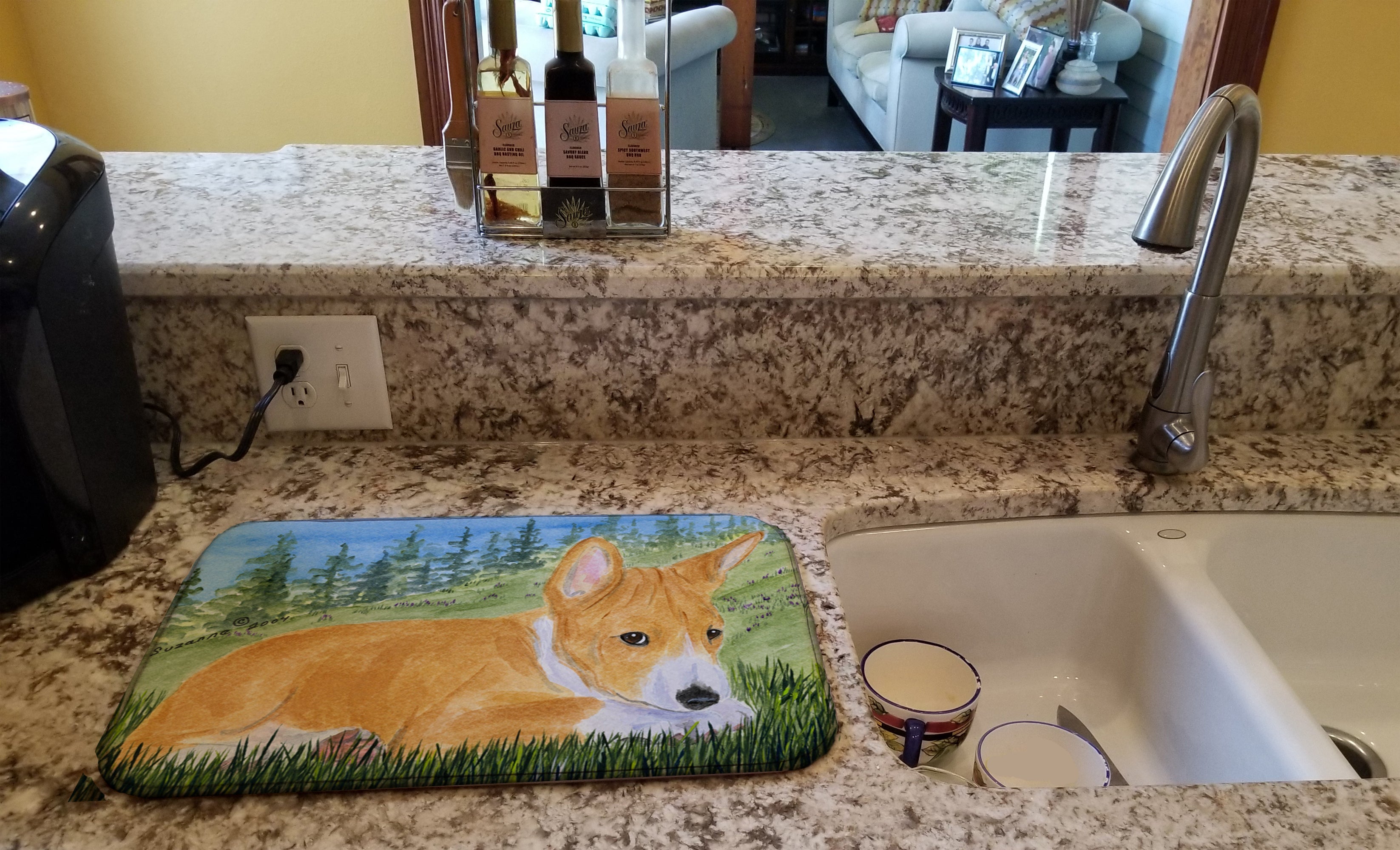 Basenji Dish Drying Mat Absorbent Dish Drying Mat Pad for Kitchen Counter Dish Drainer Mat for Countertop, 14 x 21", Multicolor
