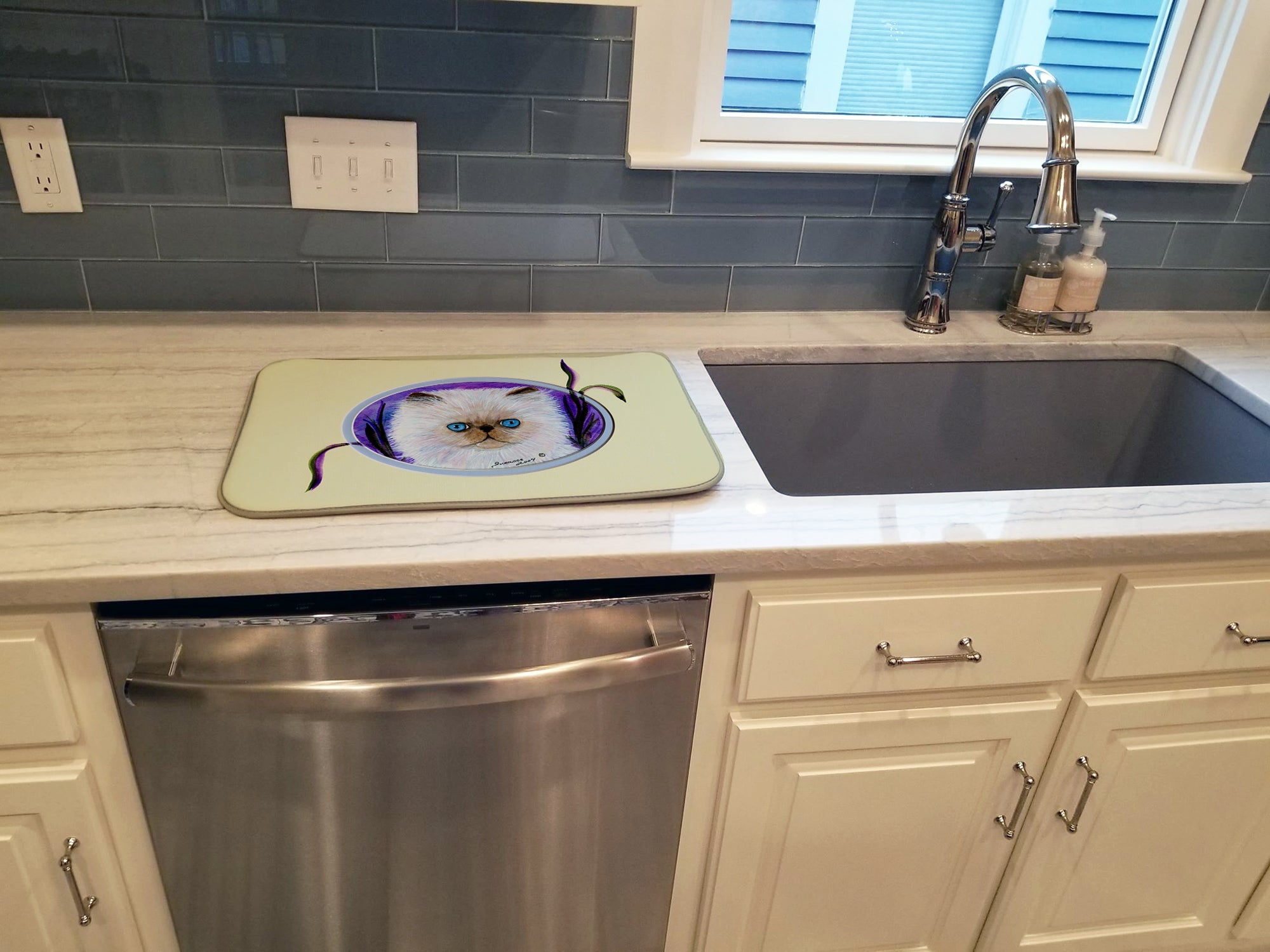 Cat Dish Drying Mat Absorbent Dish Drying Mat Pad for Kitchen Counter Dish Drainer Mat for Countertop, 14 x 21", Multicolor