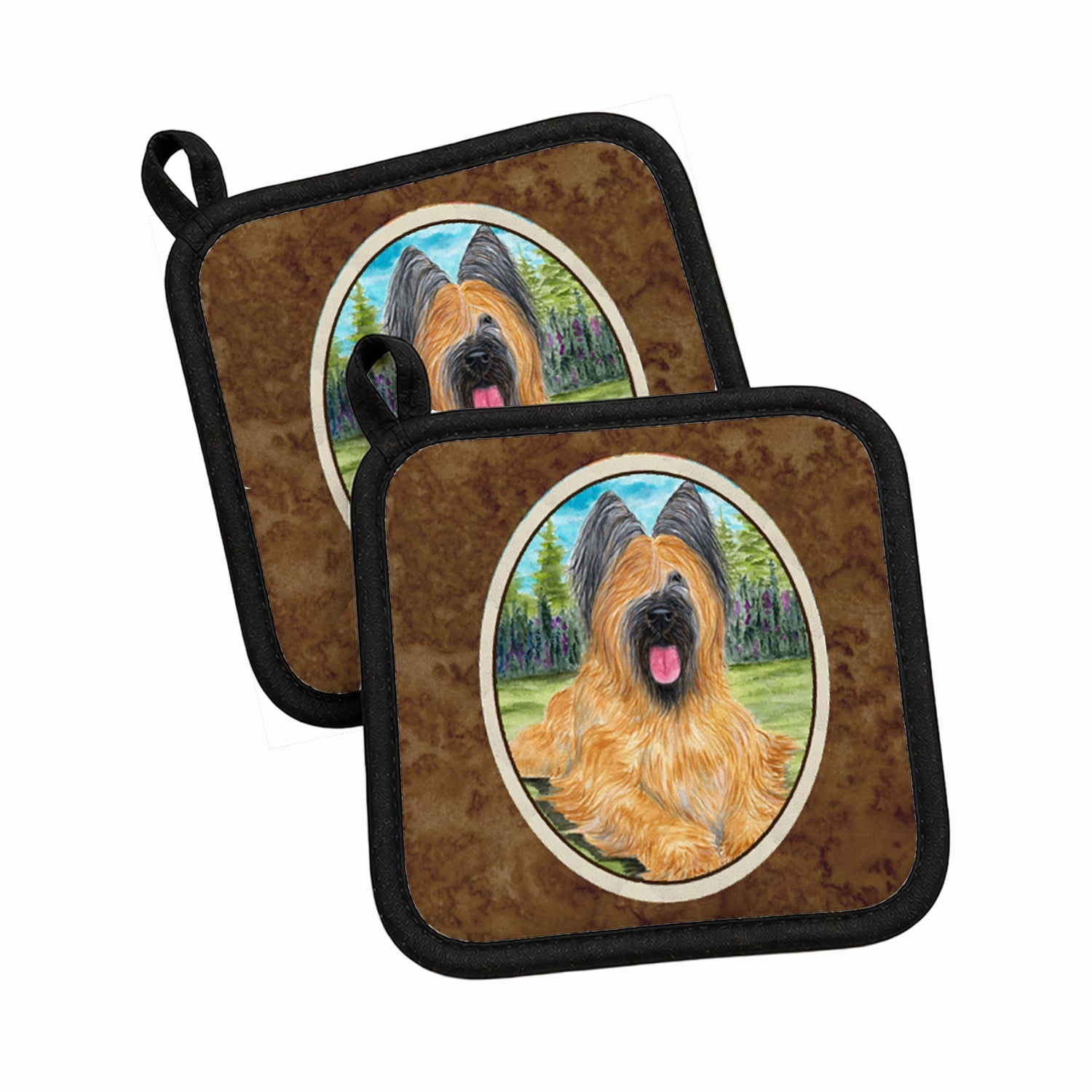 Briard Pot Holder Set of 2 Heat Resistant Quilted Hot Pads 7.5 x 7.5 Inch, Insulated Kitchen Trivets for Cooking & Baking