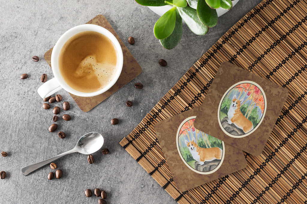 Corgi Foam Coasters Set of 4 Cup Coasters for Indoor Outdoor, Tabletop Protection, Anti Slip, Mouse pad Material