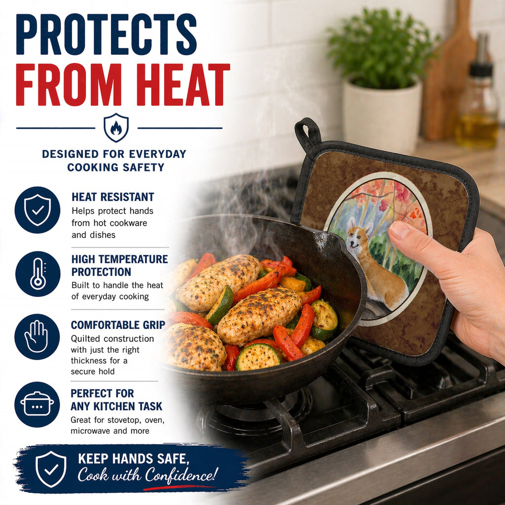Corgi Pot Holder Set of 2 Heat Resistant Quilted Hot Pads 7.5 x 7.5 Inch, Insulated Kitchen Trivets for Cooking & Baking