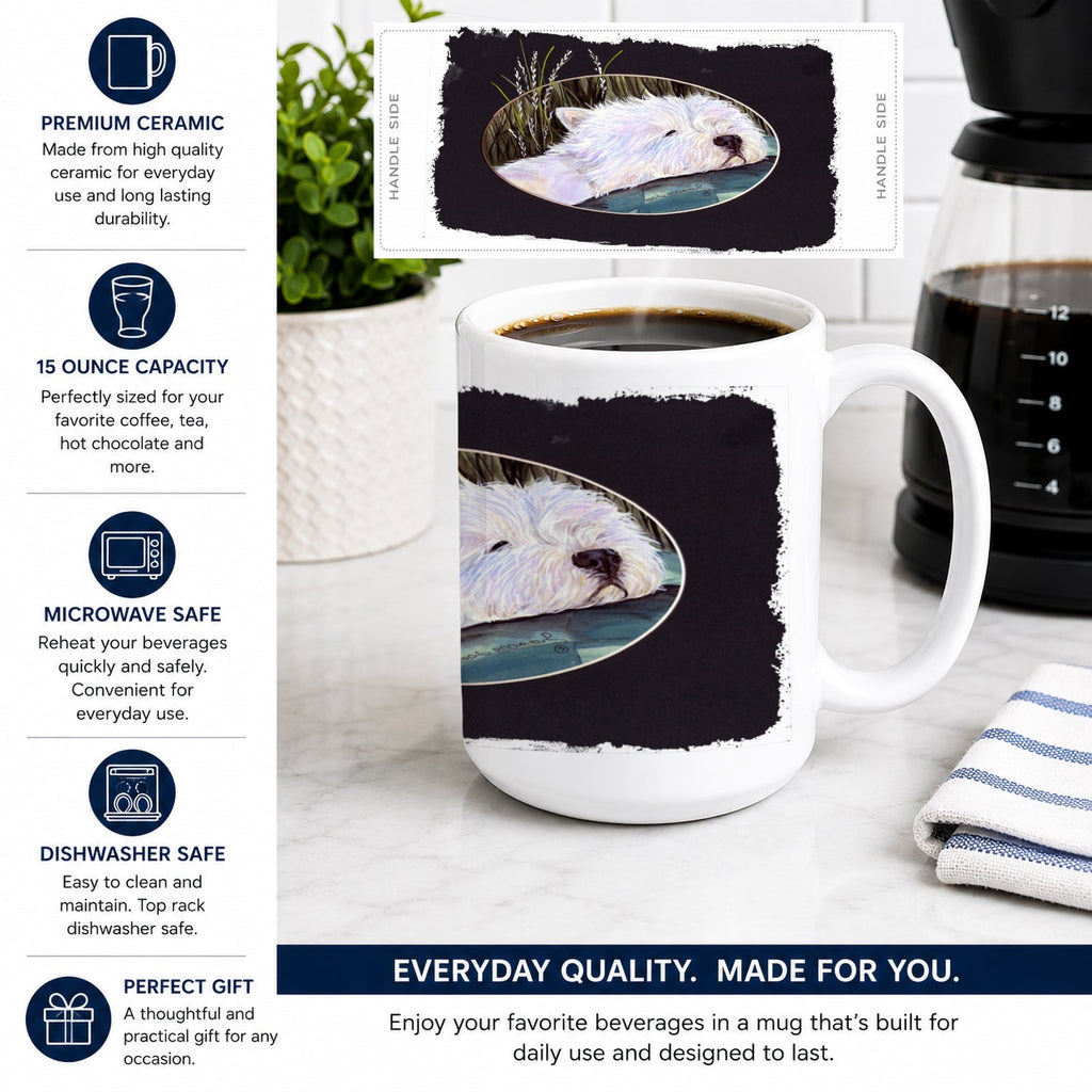 Westie Ceramic Coffee Mug 15 oz Decorative Large C Handle Mug Cup for Tea, Cocoa Hot Chocolate