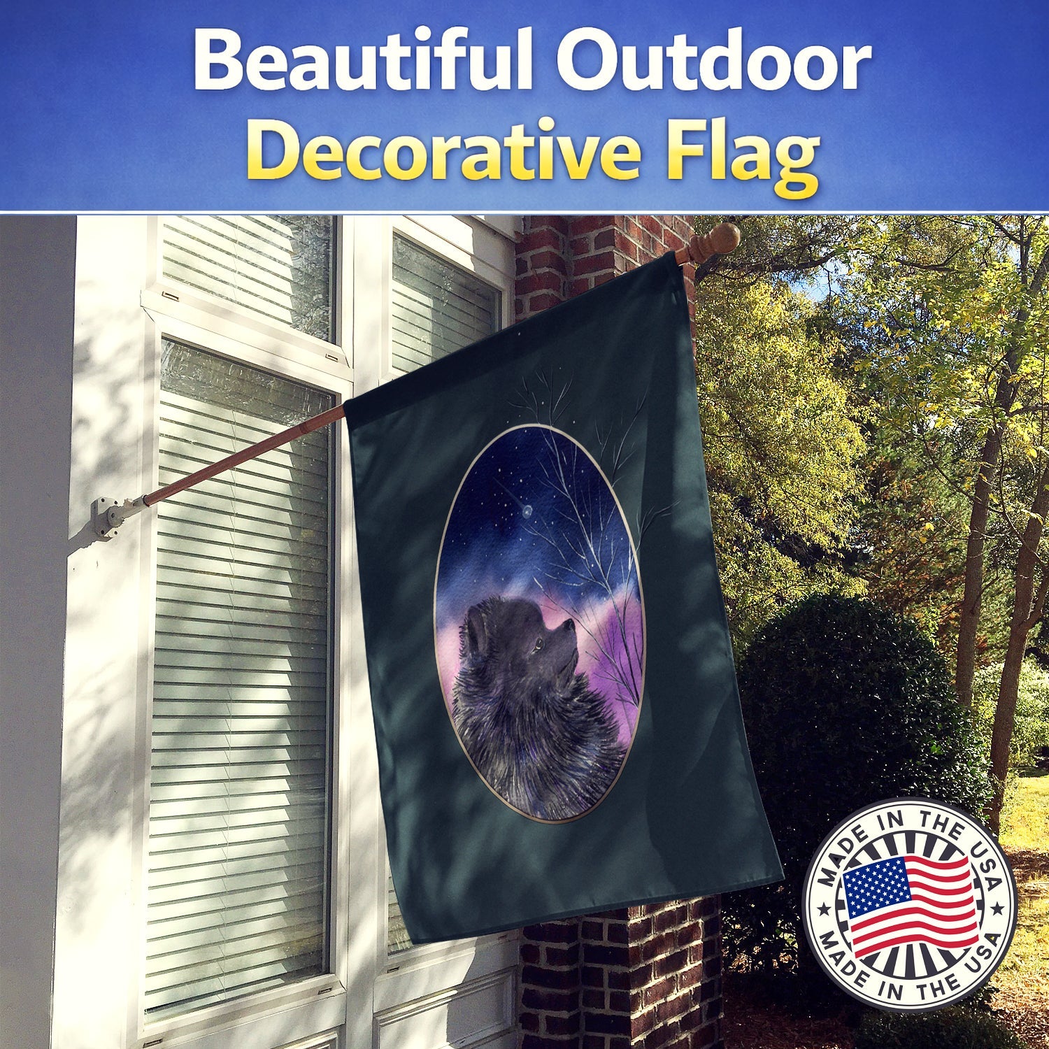 Pomeranian House Flag 28x40 Porch Sleeve Pole Decorative Outside Yard Banner Artwork Wall Hanging, Polyester
