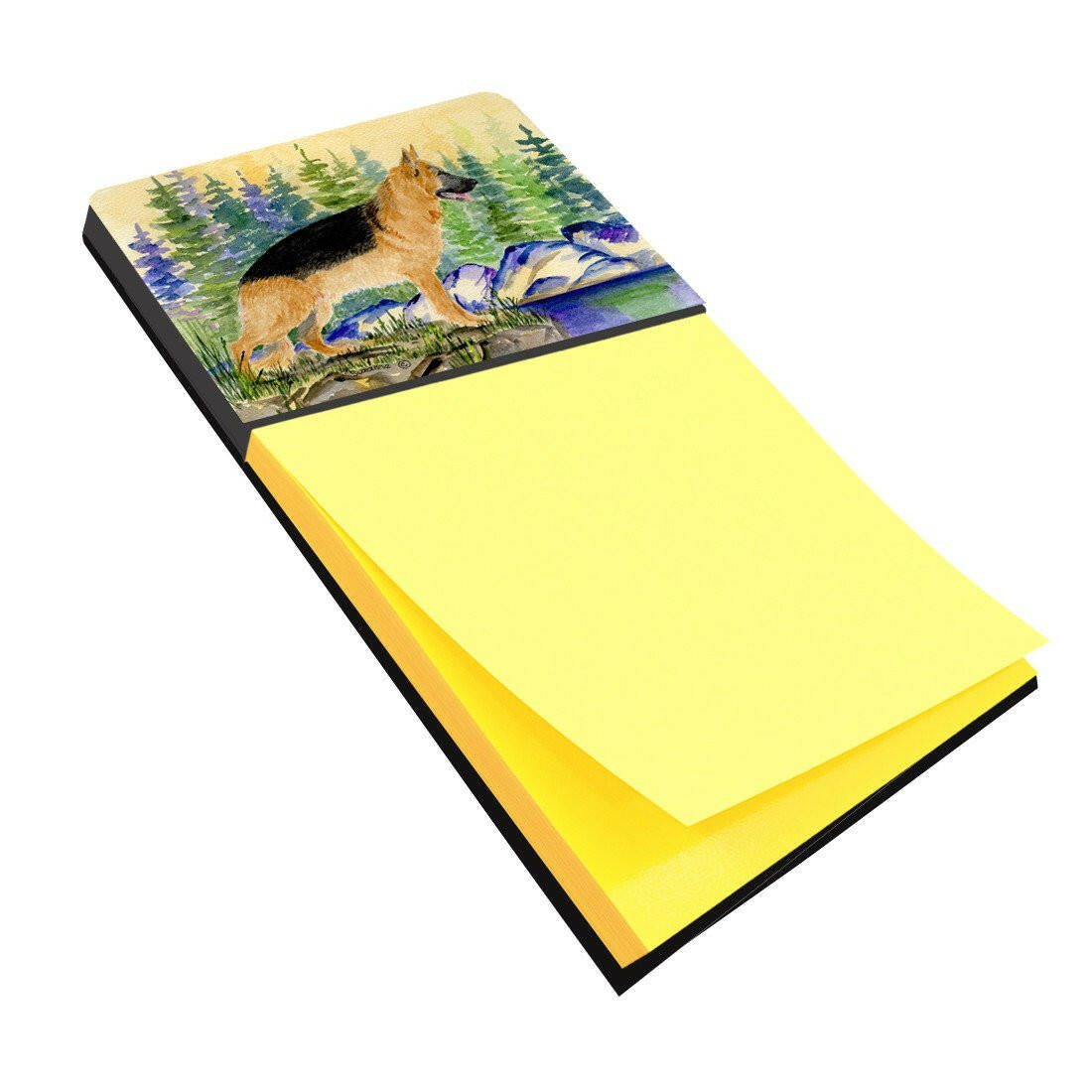 German Shepherd Watercolor Sticky Note Holder Refillable Dispenser Desk Accessory 3x3 Pad Gift