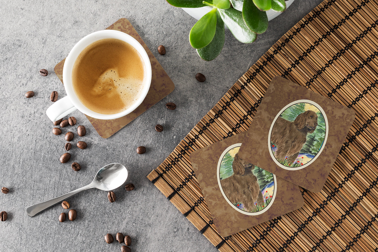 Field Spaniel Foam Coasters Set of 4 Cup Coasters for Indoor Outdoor, Tabletop Protection, Anti Slip, Mouse pad Material
