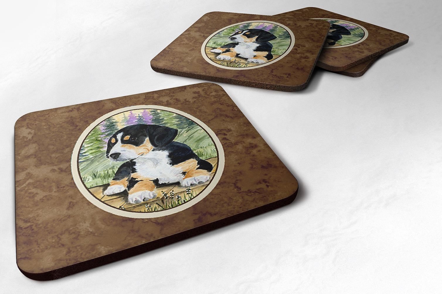 Entlebucher Mountain Dog Foam Coasters Set of 4 Cup Coasters for Indoor Outdoor, Tabletop Protection, Anti Slip, Mouse pad Material