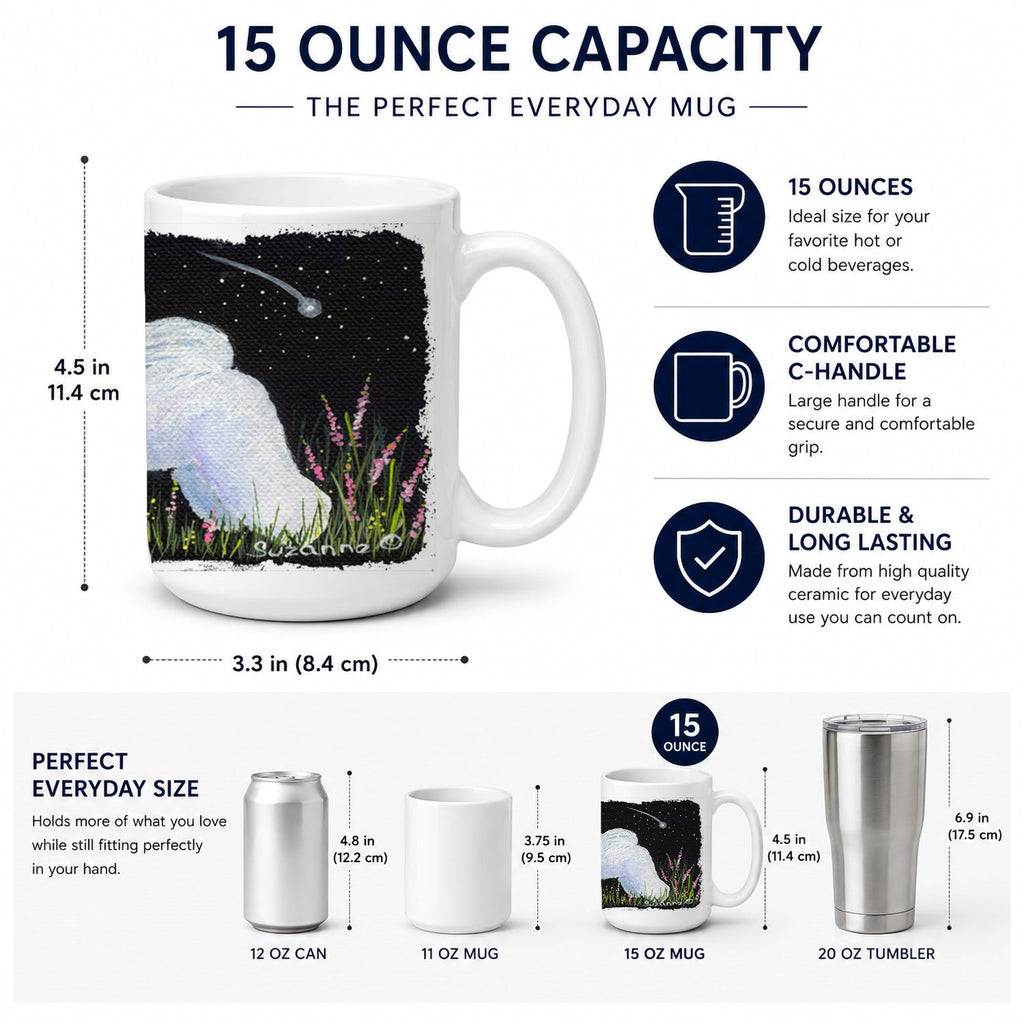Bichon Frise Ceramic Coffee Mug 15 oz Decorative Large C Handle Mug Cup for Tea, Cocoa Hot Chocolate