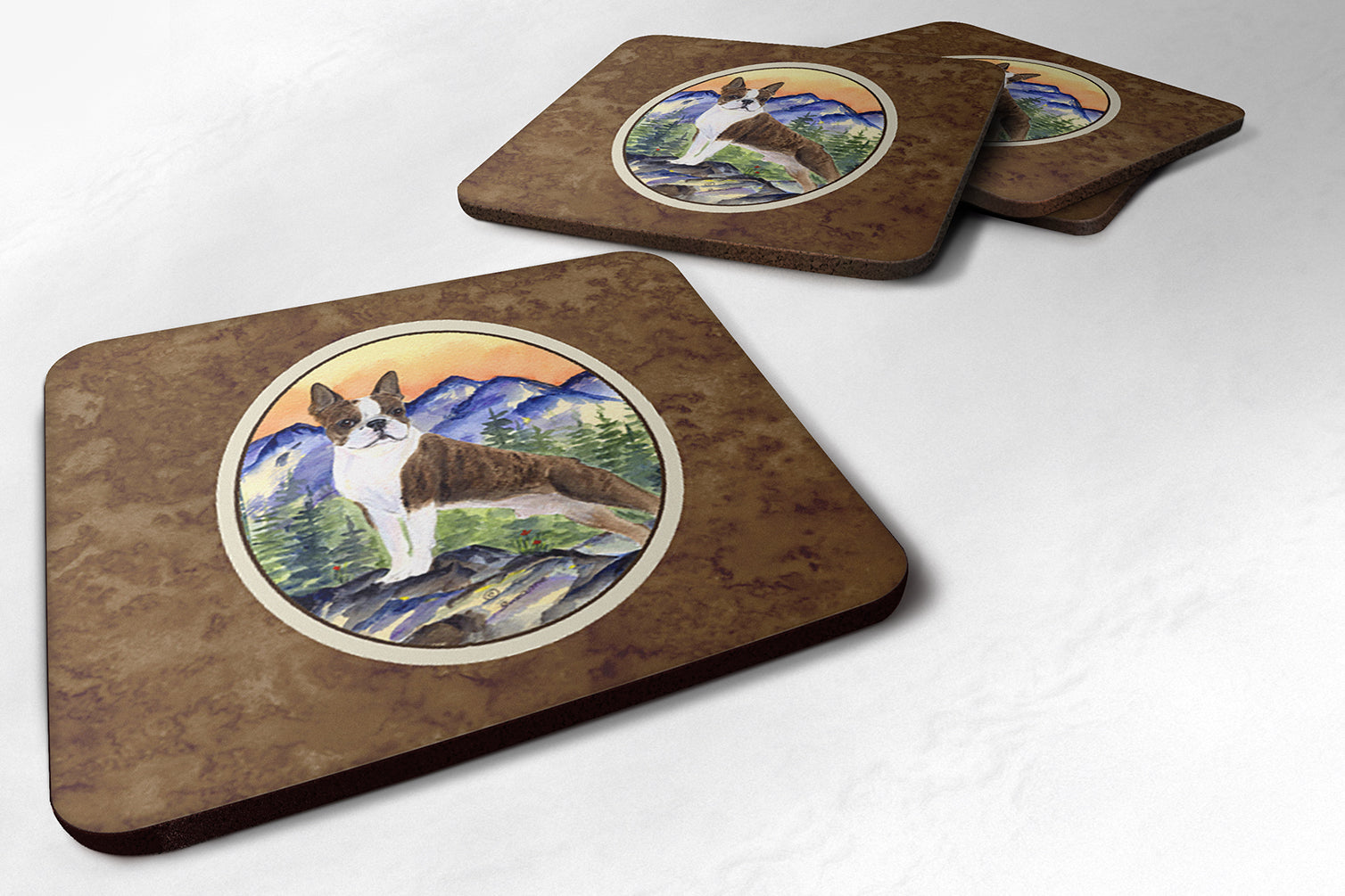 Boston Terrier Foam Coasters Set of 4 Cup Coasters for Indoor Outdoor, Tabletop Protection, Anti Slip, Mouse pad Material