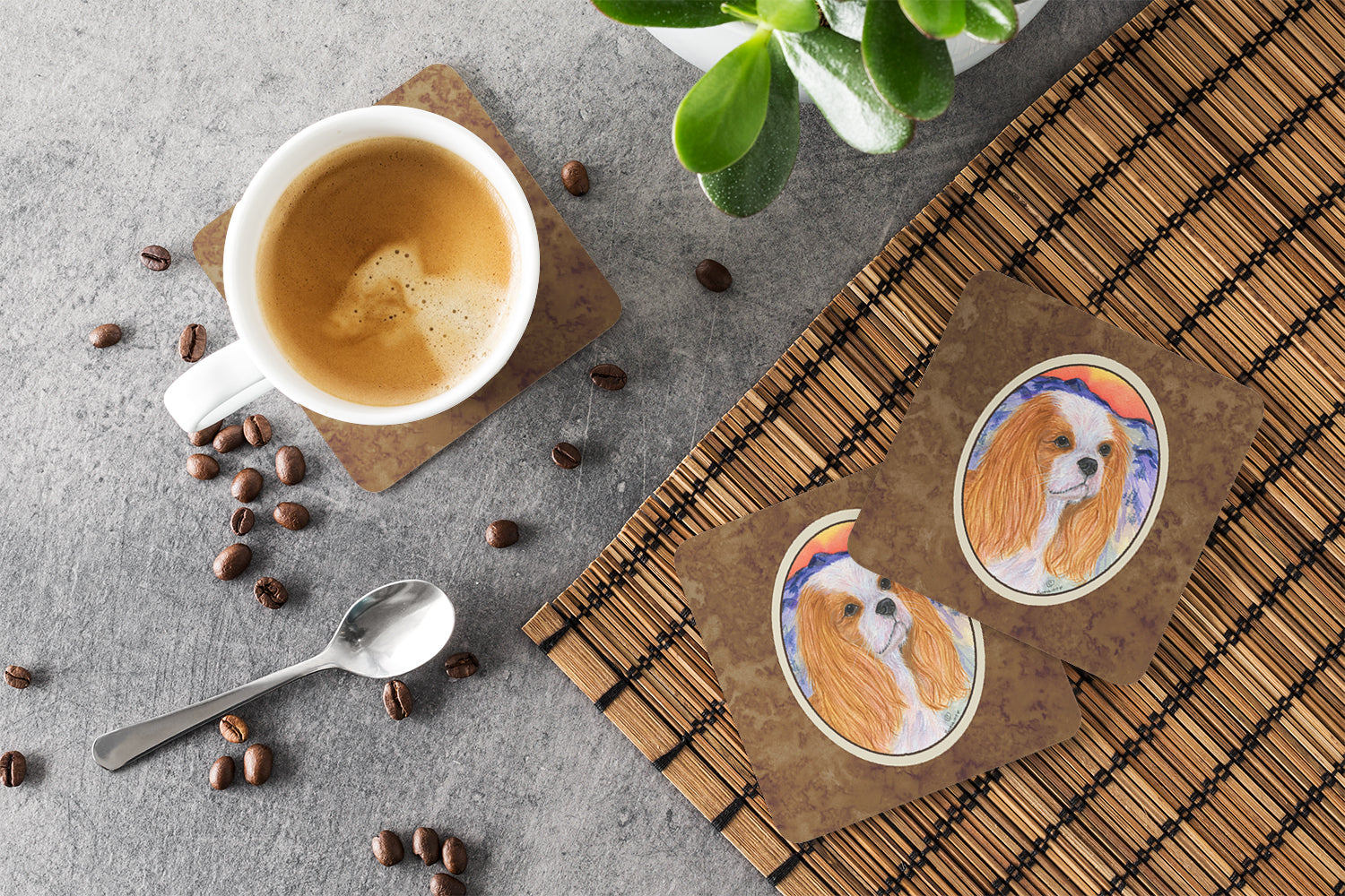 Cavalier Spaniel Foam Coasters Set of 4 Cup Coasters for Indoor Outdoor, Tabletop Protection, Anti Slip, Mouse pad Material
