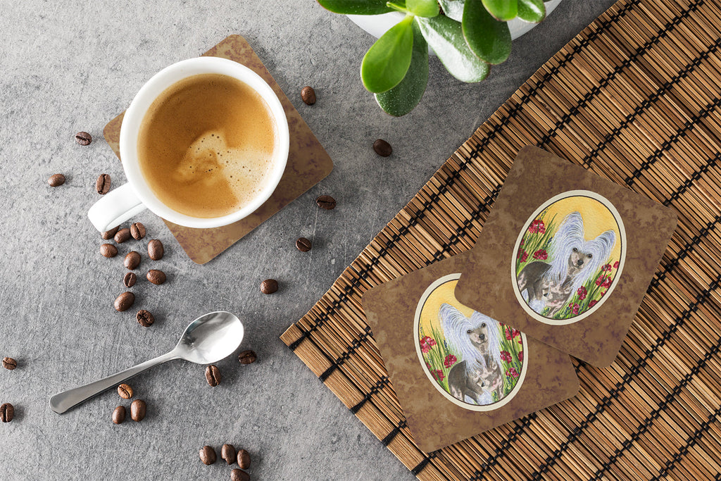 Chinese Crested Foam Coasters Set of 4 Cup Coasters for Indoor Outdoor, Tabletop Protection, Anti Slip, Mouse pad Material