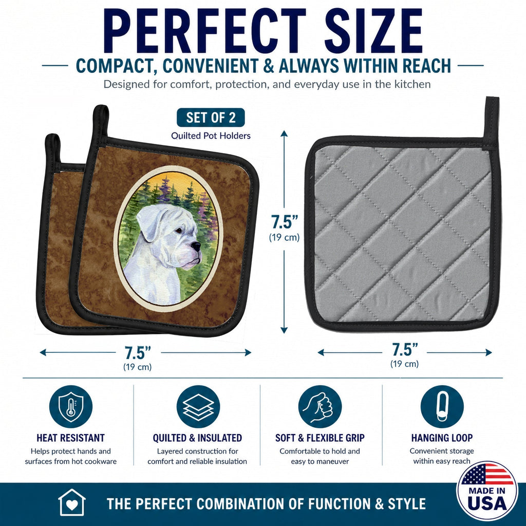 Boxer Pot Holder Set of 2 Heat Resistant Quilted Hot Pads 7.5 x 7.5 Inch, Insulated Kitchen Trivets for Cooking & Baking