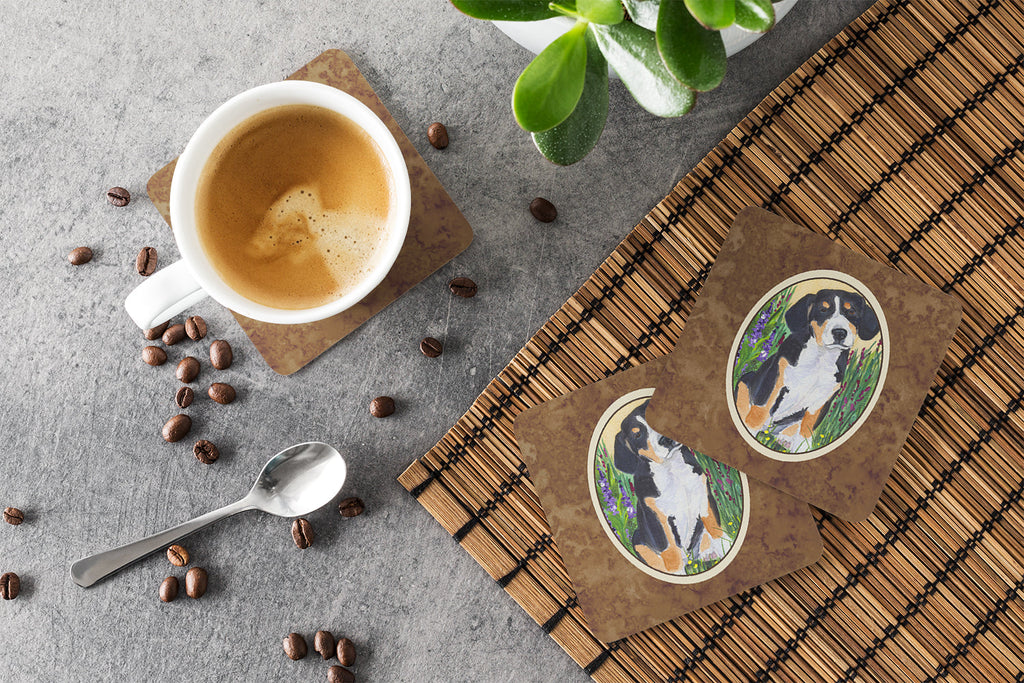 Entlebucher Mountain Dog Foam Coasters Set of 4 Cup Coasters for Indoor Outdoor, Tabletop Protection, Anti Slip, Mouse pad Material
