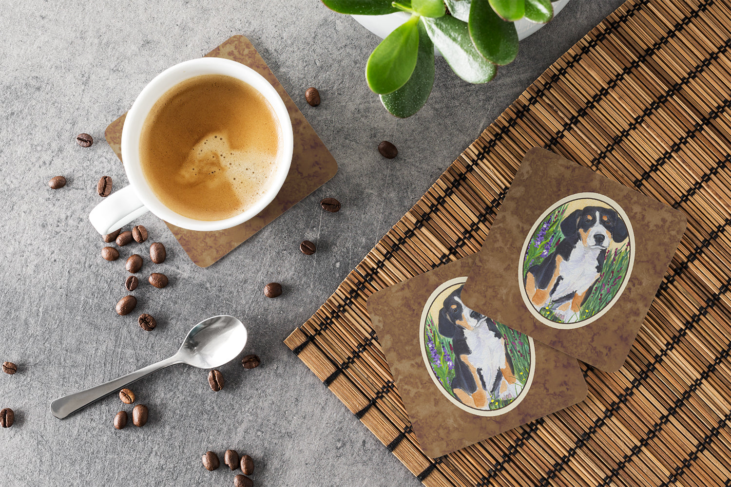 Entlebucher Mountain Dog Foam Coasters Set of 4 Cup Coasters for Indoor Outdoor, Tabletop Protection, Anti Slip, Mouse pad Material