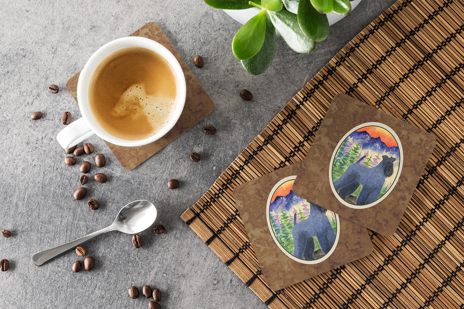 Kerry Blue Terrier Foam Coasters Set of 4 Cup Coasters for Indoor Outdoor, Tabletop Protection, Anti Slip, Mouse pad Material