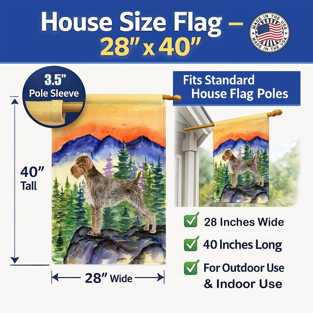 German Wirehaired Pointer House Flag 28x40 Porch Sleeve Pole Decorative Outside Yard Banner Artwork Wall Hanging, Polyester