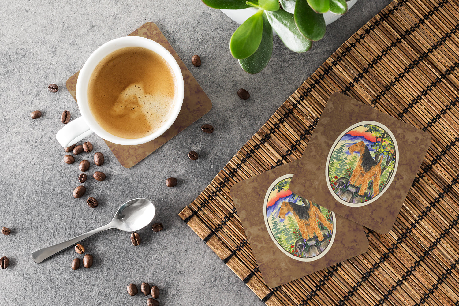 Lakeland Terrier Foam Coasters Set of 4 Cup Coasters for Indoor Outdoor, Tabletop Protection, Anti Slip, Mouse pad Material