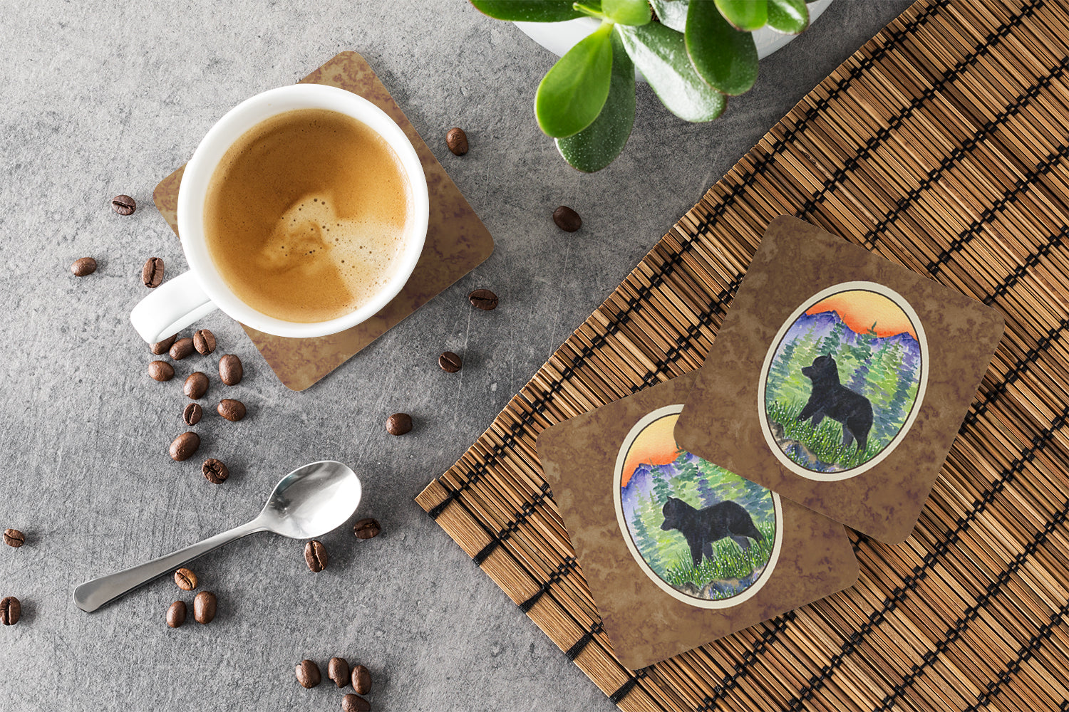 Schipperke Foam Coasters Set of 4 Cup Coasters for Indoor Outdoor, Tabletop Protection, Anti Slip, Mouse pad Material