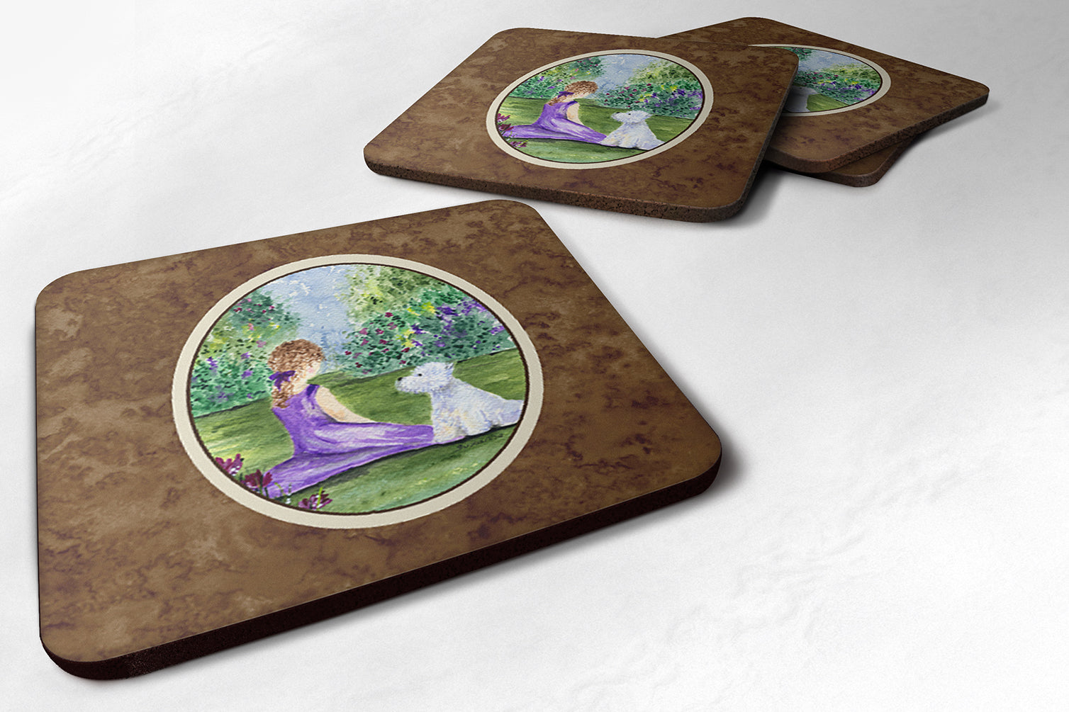 Westie Foam Coasters Set of 4 Cup Coasters for Indoor Outdoor, Tabletop Protection, Anti Slip, Mouse pad Material