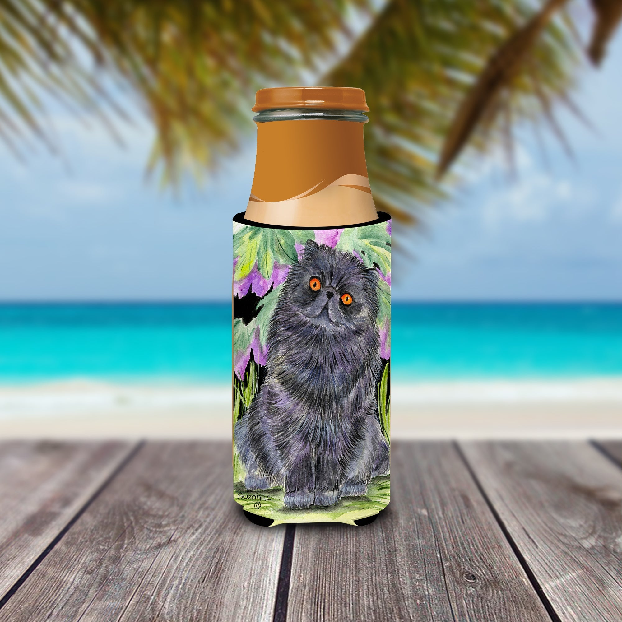 Cat - Persian Slim Can Hugger , Insulated Foam Hugger for 12 oz Slim Cans, Beer Bottles & Water Bottles, Printed in USA
