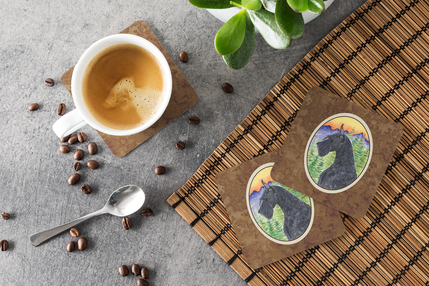 Schnauzer Foam Coasters Set of 4 Cup Coasters for Indoor Outdoor, Tabletop Protection, Anti Slip, Mouse pad Material