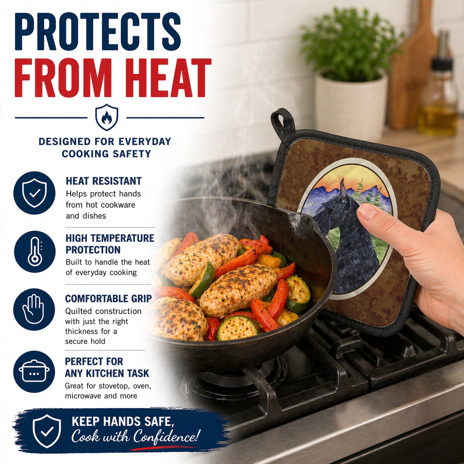 Schnauzer Pot Holder Set of 2 Heat Resistant Quilted Hot Pads 7.5 x 7.5 Inch, Insulated Kitchen Trivets for Cooking & Baking