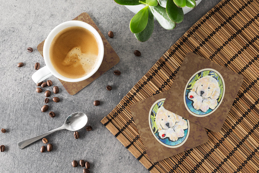 Golden Retriever Foam Coasters Set of 4 Cup Coasters for Indoor Outdoor, Tabletop Protection, Anti Slip, Mouse pad Material