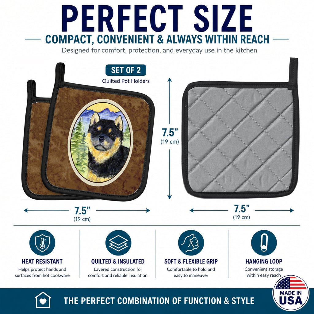 Shiba Inu Pot Holder Set of 2 Heat Resistant Quilted Hot Pads 7.5 x 7.5 Inch, Insulated Kitchen Trivets for Cooking & Baking