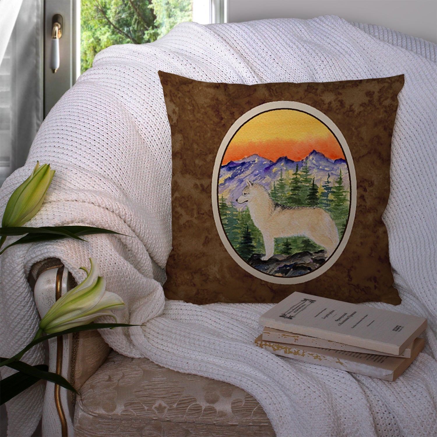 Siberian Husky Decorative Throw Pillow 14x14 Indoor Outdoor Accent Cushion, Fabric Cover with Insert for Sofa, Bed, Porch & Living Room
