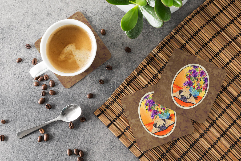 Pug Foam Coasters Set of 4 Cup Coasters for Indoor Outdoor, Tabletop Protection, Anti Slip, Mouse pad Material