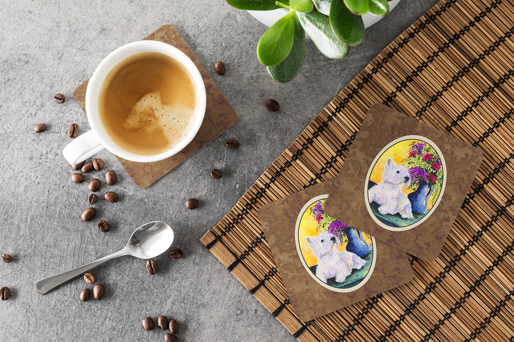 Westie Foam Coasters Set of 4 Cup Coasters for Indoor Outdoor, Tabletop Protection, Anti Slip, Mouse pad Material