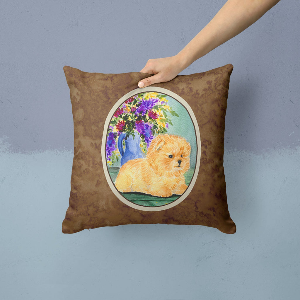 Pomeranian Decorative Throw Pillow 14x14 Indoor Outdoor Accent Cushion, Fabric Cover with Insert for Sofa, Bed, Porch & Living Room
