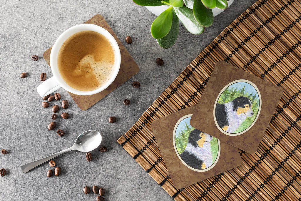 Australian Shepherd Foam Coasters Set of 4 Cup Coasters for Indoor Outdoor, Tabletop Protection, Anti Slip, Mouse pad Material