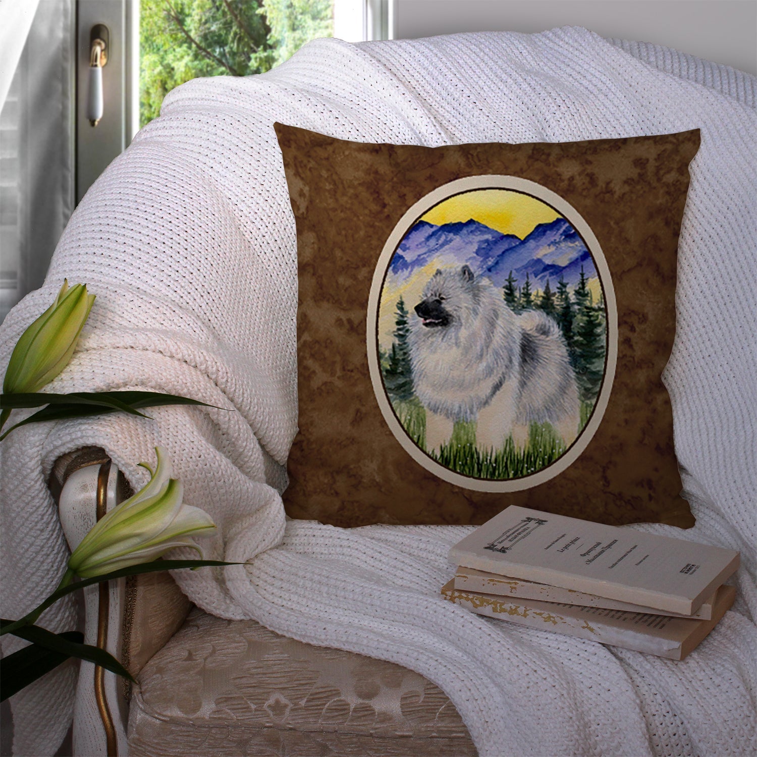 Keeshond Decorative Throw Pillow 14x14 Indoor Outdoor Accent Cushion, Fabric Cover with Insert for Sofa, Bed, Porch & Living Room