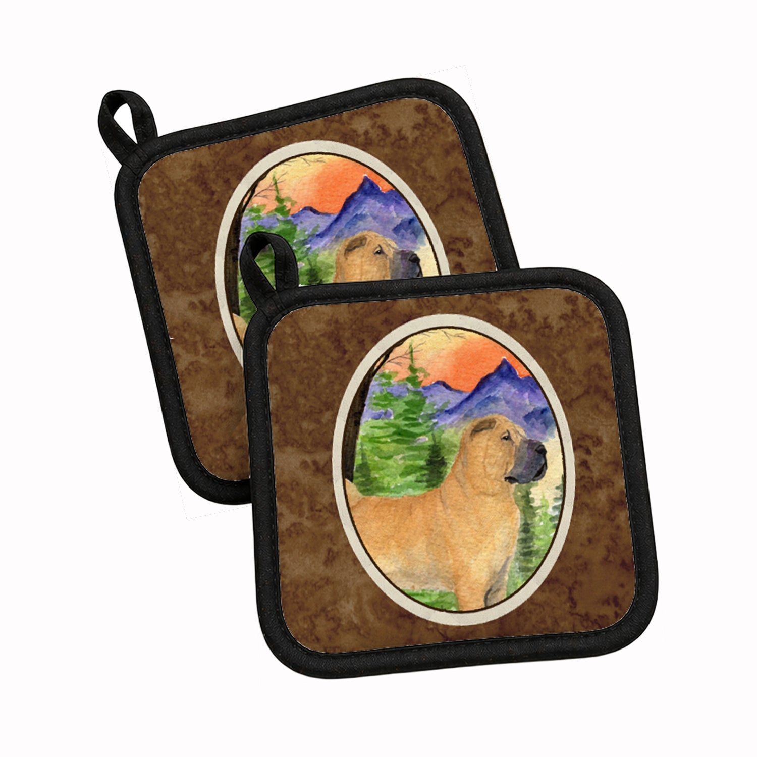 Shar Pei Pot Holder Set of 2 Heat Resistant Quilted Hot Pads 7.5 x 7.5 Inch, Insulated Kitchen Trivets for Cooking & Baking