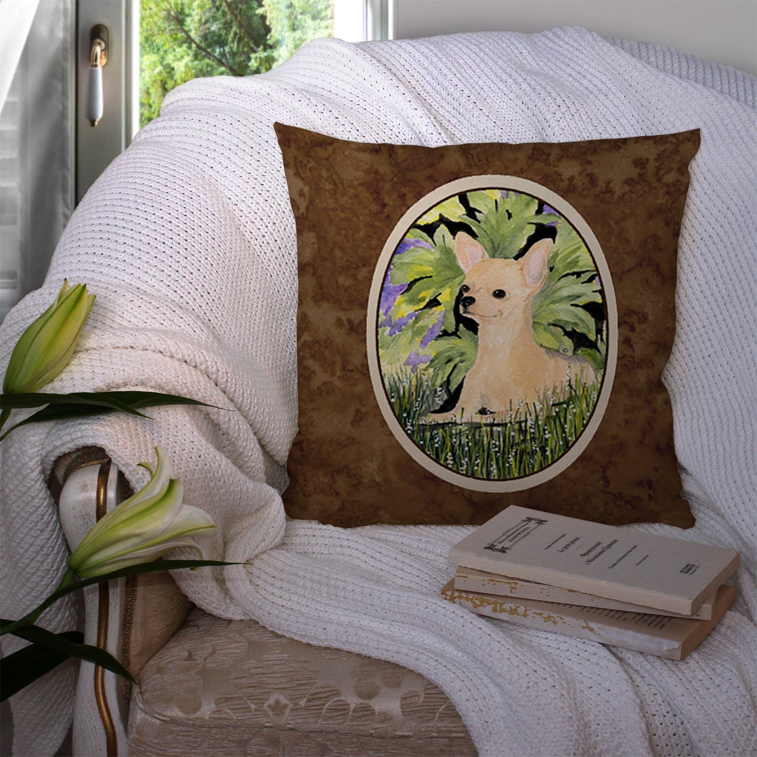 Chihuahua Decorative Throw Pillow 14x14 Indoor Outdoor Accent Cushion, Fabric Cover with Insert for Sofa, Bed, Porch & Living Room