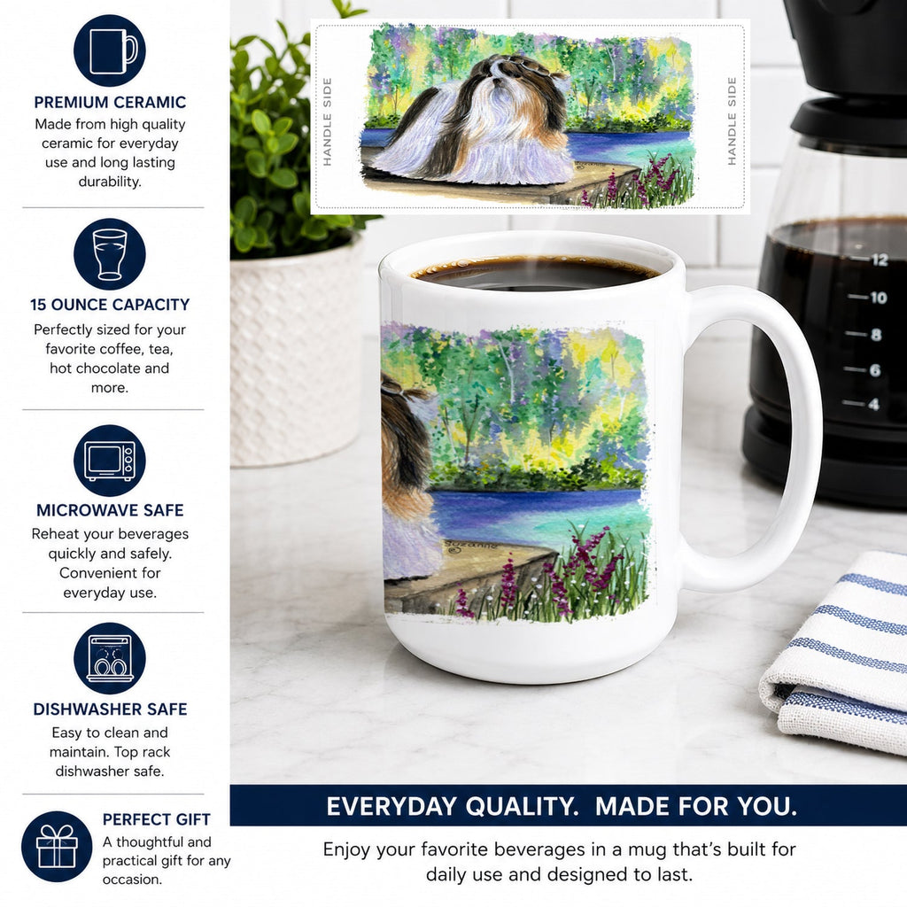 Shih Tzu Ceramic Coffee Mug 15 oz Decorative Large C Handle Mug Cup for Tea, Cocoa Hot Chocolate